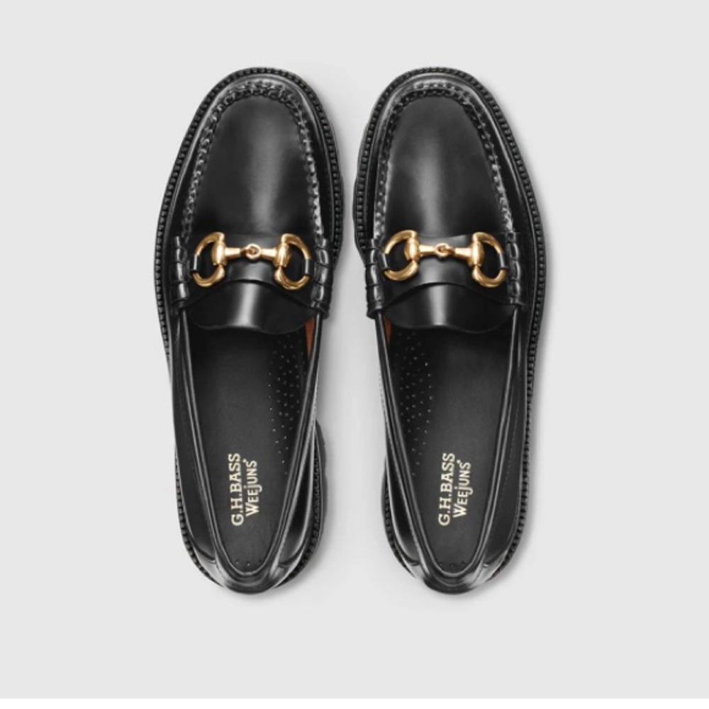 G.H. Bass & Co. Black Leather Loafers with Gold Accent - Picture 5 of 5